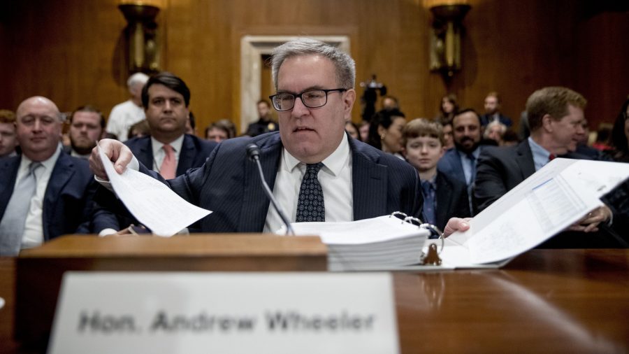 Andrew Wheeler arrives Wednesday to testify at a Senate Environment and Public Works Committee hearing to be the administrator of the Environmental Protection Agency.