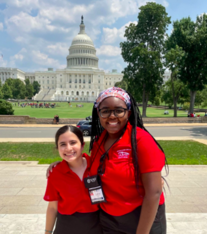 Lauryn Hobbs (right) and Tina Majdinasab (left) stand in front of the U.S. Capitol. Hobbs and Majdinasab represented Texas at the 2021 American Legion Auxiliary Girls Nation civic training program. “If you’re a junior, love government, and have the opportunity to go to Girls State or Girls Nation, definitely take your chance. It’s such an enriching experience,” Hobbs said.