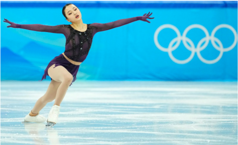 Zhu+Yi+performs+her+routine+during+the+women%E2%80%99s+short+program+team+event+at+the+2022+Winter+Olympics+in+Beijing.