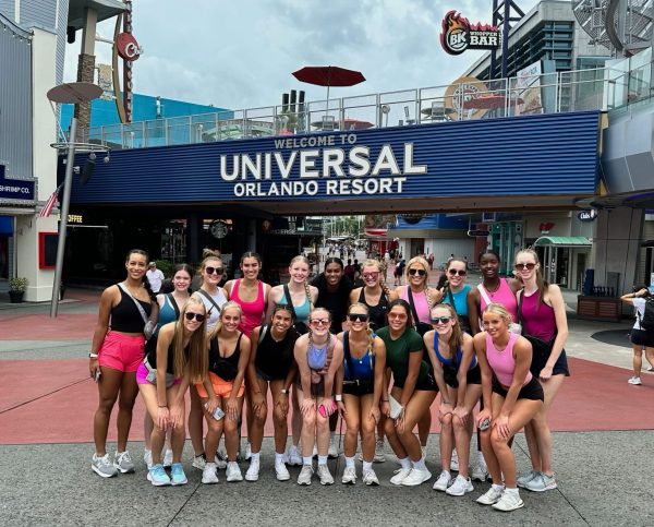 The Flower Mound High School Varsity team celebrates their win at Universal Studios. The team traveled to Orlando, Florida for the KSA Events. “Tournament season helps to develop an even stronger bond with the team and also helps our bodies get back in shape and get used to the constant playing everyday during regular season,”  varsity player Chloe O’Brien said.